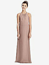 Rear View Thumbnail - Neu Nude Shirred Jewel Neck Chiffon Juniors Dress