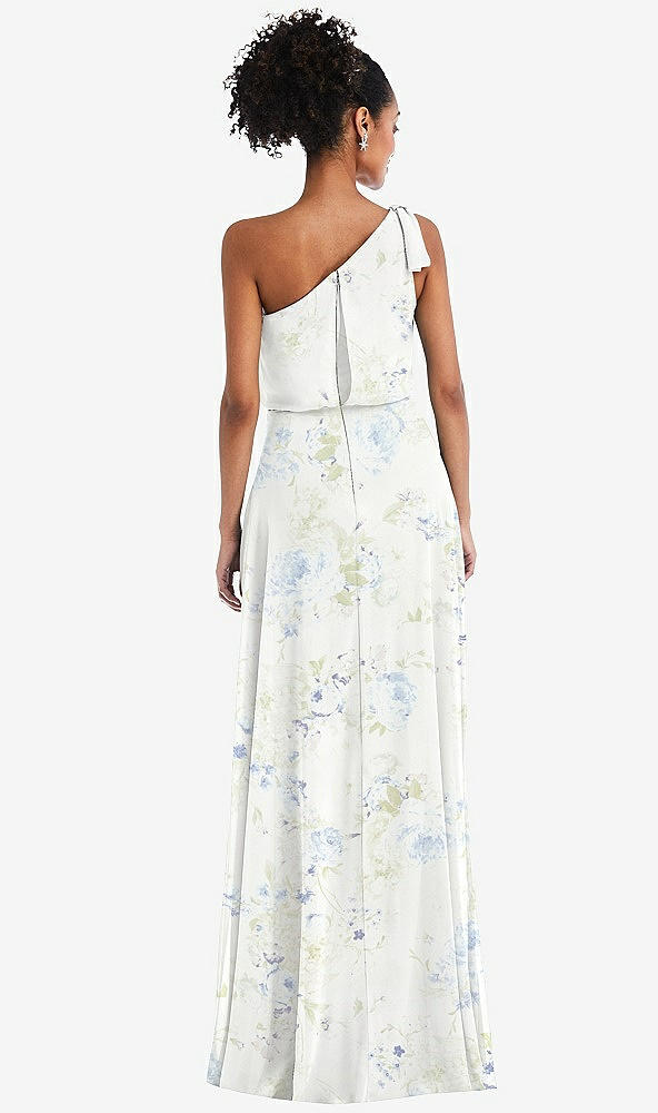 Back View - Bleu Garden One-Shoulder Bow Blouson Bodice Maxi Dress