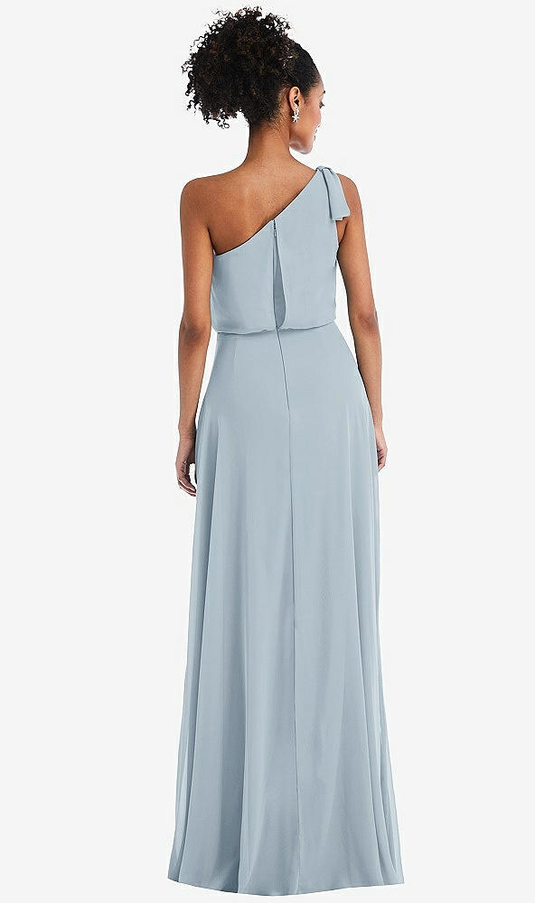 Back View - Mist One-Shoulder Bow Blouson Bodice Maxi Dress