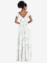 Rear View Thumbnail - Bleu Garden Ruffle-Trimmed V-Back Chiffon Maxi Dress