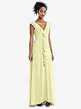 Front View Thumbnail - Butter Yellow Ruffle-Trimmed V-Back Chiffon Maxi Dress