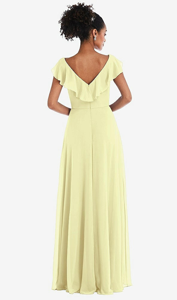 Back View - Butter Yellow Ruffle-Trimmed V-Back Chiffon Maxi Dress