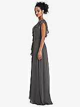 Side View Thumbnail - Caviar Gray Ruffle-Trimmed V-Back Chiffon Maxi Dress