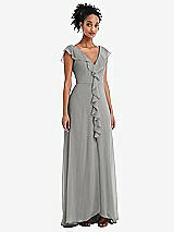 Front View Thumbnail - Chelsea Gray Ruffle-Trimmed V-Back Chiffon Maxi Dress