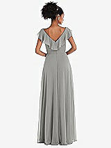 Rear View Thumbnail - Chelsea Gray Ruffle-Trimmed V-Back Chiffon Maxi Dress