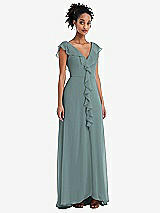 Front View Thumbnail - Icelandic Ruffle-Trimmed V-Back Chiffon Maxi Dress