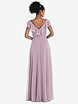 Rear View Thumbnail - Suede Rose Ruffle-Trimmed V-Back Chiffon Maxi Dress