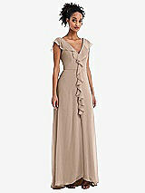 Front View Thumbnail - Topaz Ruffle-Trimmed V-Back Chiffon Maxi Dress