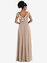 Rear View Thumbnail - Topaz Ruffle-Trimmed V-Back Chiffon Maxi Dress