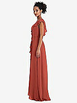 Side View Thumbnail - Amber Sunset Ruffle-Trimmed V-Back Chiffon Maxi Dress