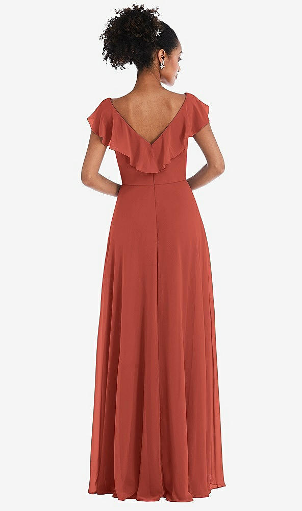 Back View - Amber Sunset Ruffle-Trimmed V-Back Chiffon Maxi Dress