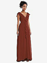 Front View Thumbnail - Auburn Moon Ruffle-Trimmed V-Back Chiffon Maxi Dress