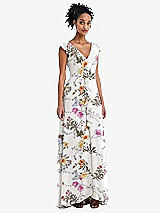 Front View Thumbnail - Butterfly Botanica Ivory Ruffle-Trimmed V-Back Chiffon Maxi Dress