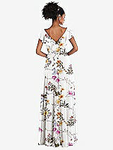 Rear View Thumbnail - Butterfly Botanica Ivory Ruffle-Trimmed V-Back Chiffon Maxi Dress