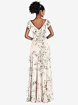 Rear View Thumbnail - Blush Garden Ruffle-Trimmed V-Back Chiffon Maxi Dress