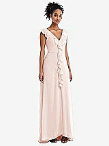 Front View Thumbnail - Blush Ruffle-Trimmed V-Back Chiffon Maxi Dress