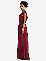 Side View Thumbnail - Burgundy Ruffle-Trimmed V-Back Chiffon Maxi Dress