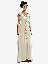 Front View Thumbnail - Champagne Ruffle-Trimmed V-Back Chiffon Maxi Dress