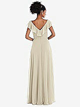 Rear View Thumbnail - Champagne Ruffle-Trimmed V-Back Chiffon Maxi Dress