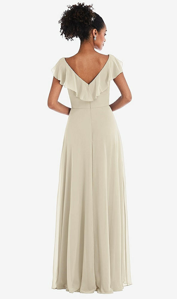 Back View - Champagne Ruffle-Trimmed V-Back Chiffon Maxi Dress