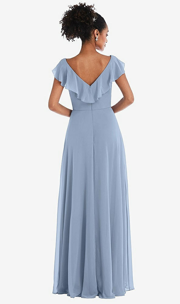 Back View - Cloudy Ruffle-Trimmed V-Back Chiffon Maxi Dress