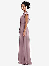 Side View Thumbnail - Dusty Rose Ruffle-Trimmed V-Back Chiffon Maxi Dress