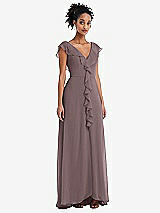 Front View Thumbnail - French Truffle Ruffle-Trimmed V-Back Chiffon Maxi Dress