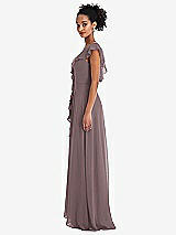 Side View Thumbnail - French Truffle Ruffle-Trimmed V-Back Chiffon Maxi Dress