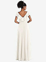 Rear View Thumbnail - Ivory Ruffle-Trimmed V-Back Chiffon Maxi Dress