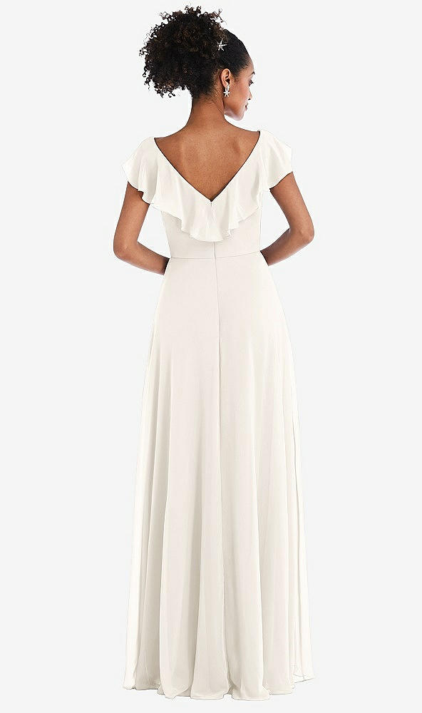 Back View - Ivory Ruffle-Trimmed V-Back Chiffon Maxi Dress