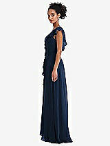 Side View Thumbnail - Midnight Navy Ruffle-Trimmed V-Back Chiffon Maxi Dress