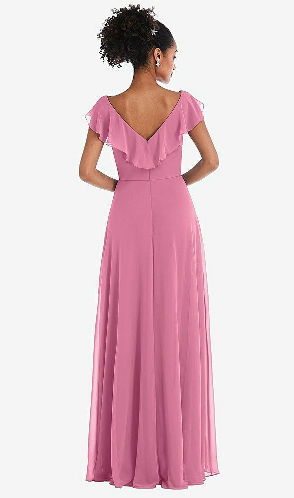 Back View - Orchid Pink Ruffle-Trimmed V-Back Chiffon Maxi Dress