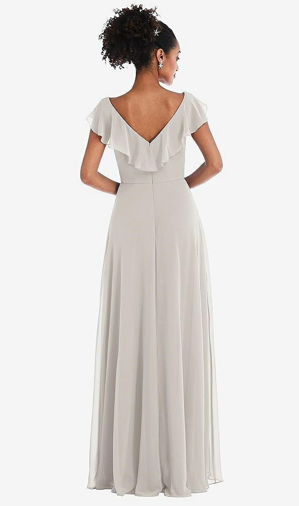 Back View - Oyster Ruffle-Trimmed V-Back Chiffon Maxi Dress