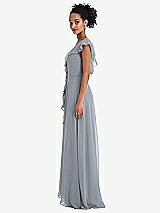 Side View Thumbnail - Platinum Ruffle-Trimmed V-Back Chiffon Maxi Dress