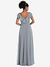 Rear View Thumbnail - Platinum Ruffle-Trimmed V-Back Chiffon Maxi Dress