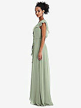 Side View Thumbnail - Sage Ruffle-Trimmed V-Back Chiffon Maxi Dress