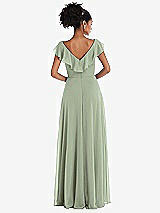 Rear View Thumbnail - Sage Ruffle-Trimmed V-Back Chiffon Maxi Dress