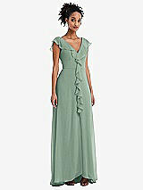 Front View Thumbnail - Seagrass Ruffle-Trimmed V-Back Chiffon Maxi Dress