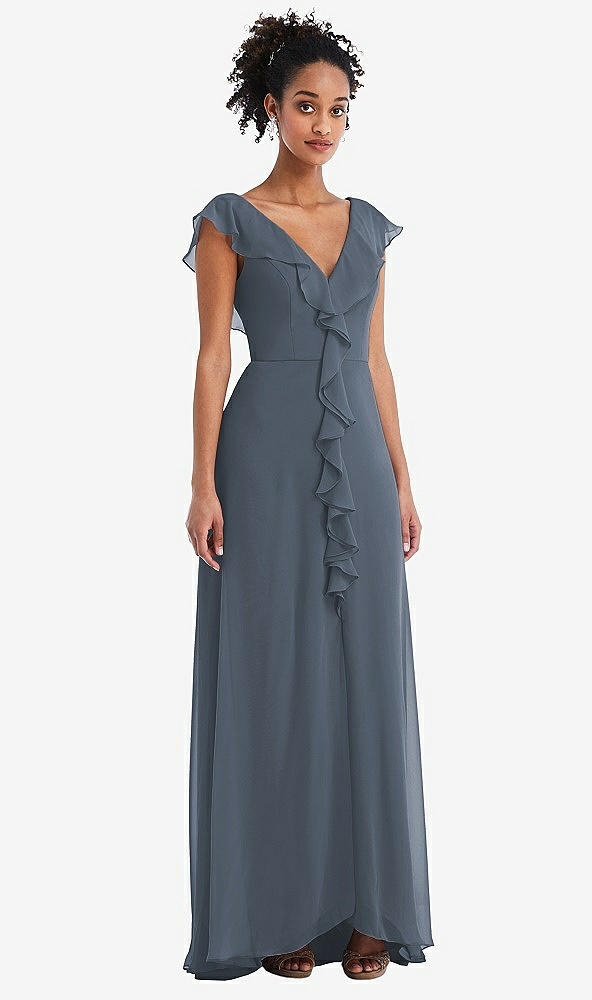 Front View - Silverstone Ruffle-Trimmed V-Back Chiffon Maxi Dress