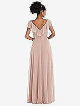 Rear View Thumbnail - Toasted Sugar Ruffle-Trimmed V-Back Chiffon Maxi Dress