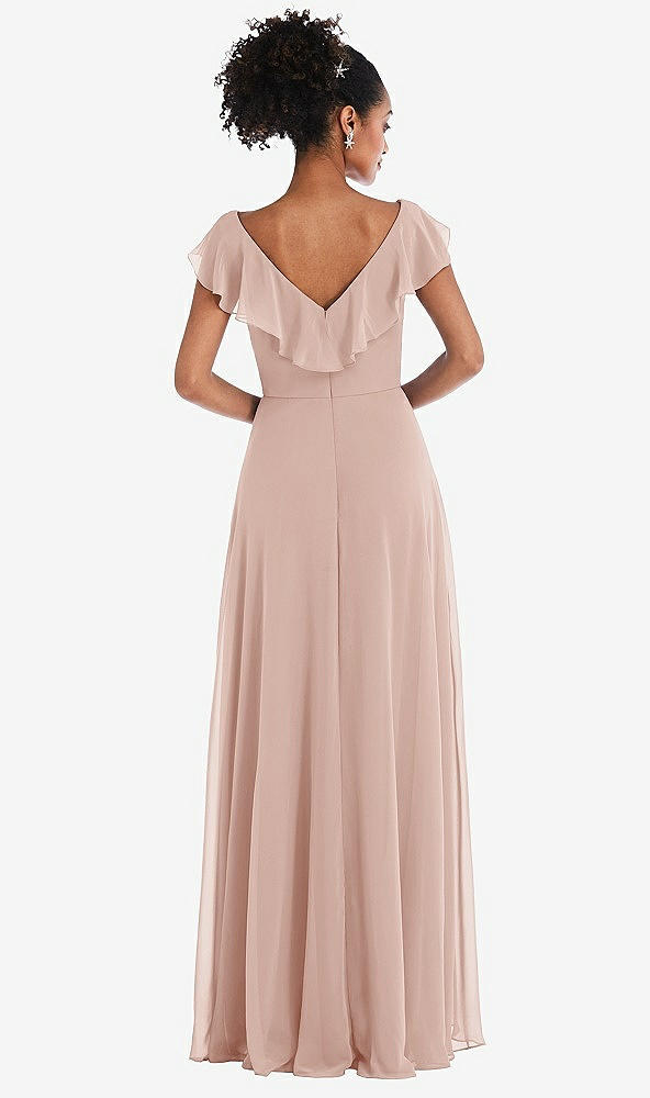 Back View - Toasted Sugar Ruffle-Trimmed V-Back Chiffon Maxi Dress