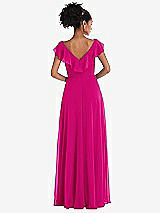 Rear View Thumbnail - Think Pink Ruffle-Trimmed V-Back Chiffon Maxi Dress