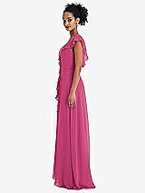 Side View Thumbnail - Tea Rose Ruffle-Trimmed V-Back Chiffon Maxi Dress