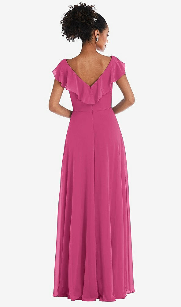 Back View - Tea Rose Ruffle-Trimmed V-Back Chiffon Maxi Dress