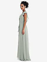 Side View Thumbnail - Willow Green Ruffle-Trimmed V-Back Chiffon Maxi Dress