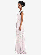 Side View Thumbnail - Watercolor Print Ruffle-Trimmed V-Back Chiffon Maxi Dress