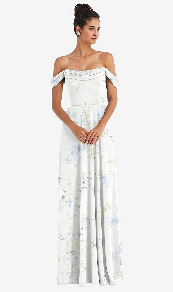 Front View - Bleu Garden Off-the-Shoulder Draped Neckline Maxi Dress