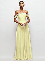 Front View Thumbnail - Butter Yellow Off-the-Shoulder Draped Neckline Maxi Dress