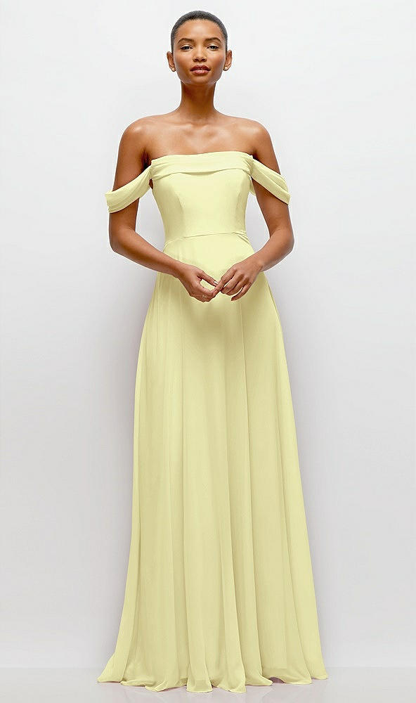 Front View - Butter Yellow Off-the-Shoulder Draped Neckline Maxi Dress