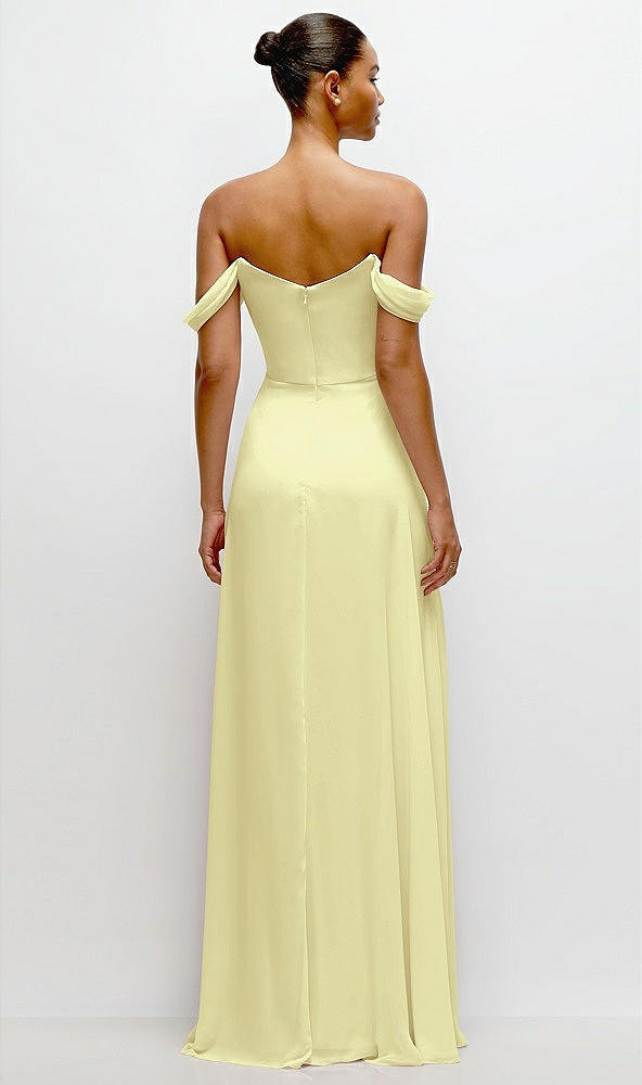 Back View - Butter Yellow Off-the-Shoulder Draped Neckline Maxi Dress